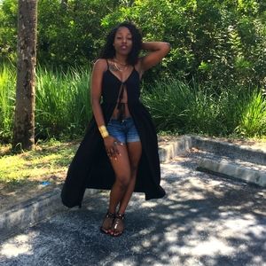 Black Tie up Open Front Dress